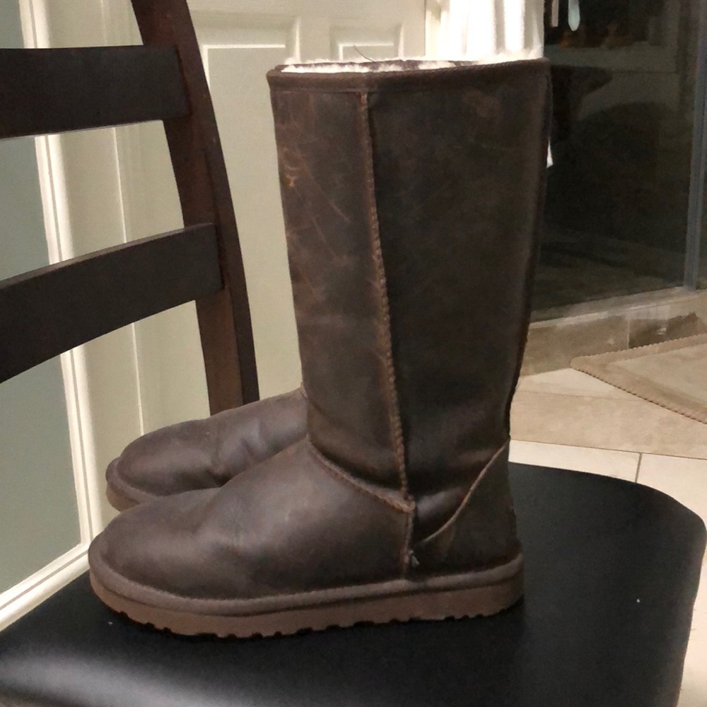 Tall brown leather original UGG boots